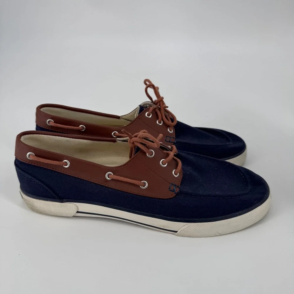 Polo Ralph Lauren Franz Boat Shoes Navy Brown Canvas Men's Size 12D‎ Casual